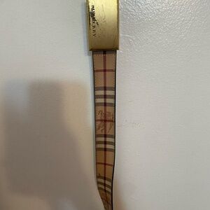 Burberry Beige Plaid Belt with Gold Buckle